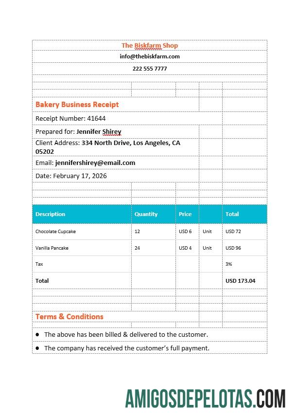 imprimível Modelo de fatura comercial de padaria
